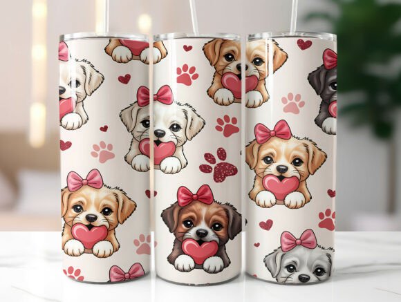 20oz Cute Puppy Love Heart Tumbler Wrap