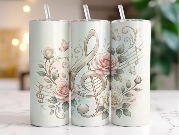 20oz Floral Music Notes Skinny Tumbler Graphics & Wraps