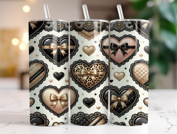 Black Gold Heart Bow 20oz Tumbler Wrap Graphics