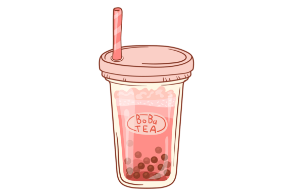 Boba Tea Cup Icon. Asian Kawaii Drink Graphics