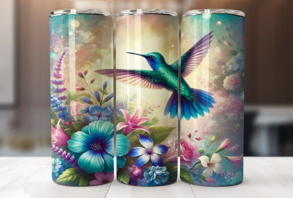 Colorful Hummingbird Flower Tumbler Wrap Graphics