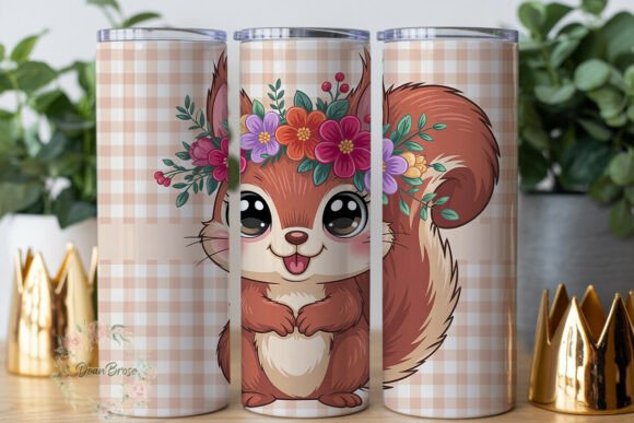 Cute Floral Squirrel Tumbler Wrap Graphics