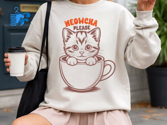 Cute Kitten in Coffee Cup Graphics for T-Shirt Designs
