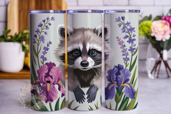 Cute Raccoon Iris Flowers 20oz Tumbler W Graphics