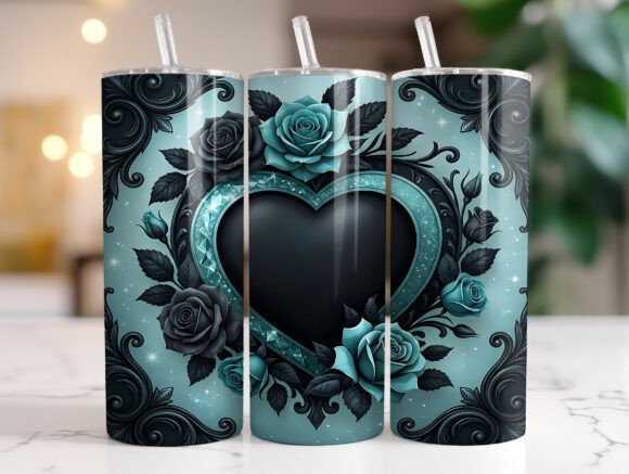 Dark Floral Heart Tumbler Sublimation Graphics