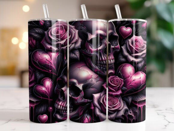 Dark Valentine Skull Rose Tumbler Wrap Graphics