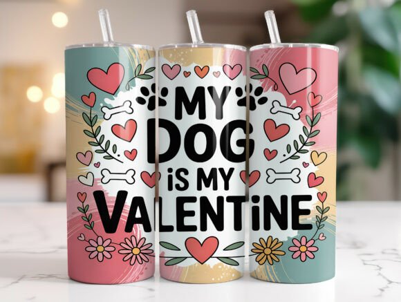 Dog Lover Valentine Hearts Tumbler Wrap Graphics