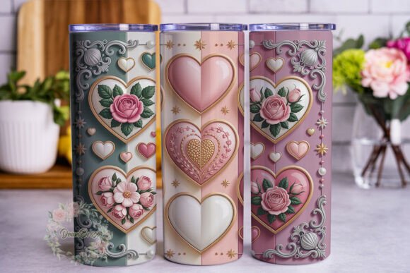 Elegant Rose Hearts 20oz Tumbler Wrap Graphics