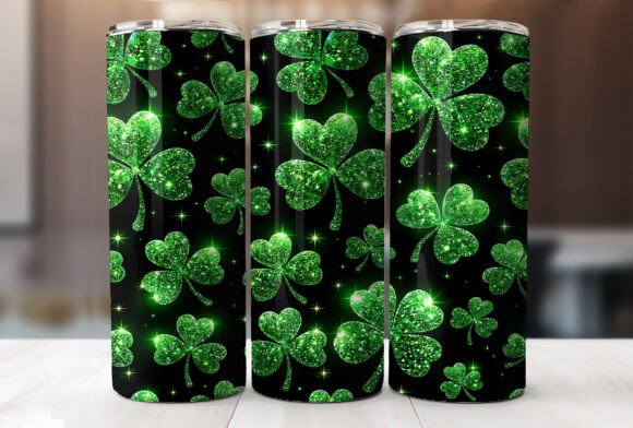 Emerald Glitter Shamrock Tumbler Wrap Graphics