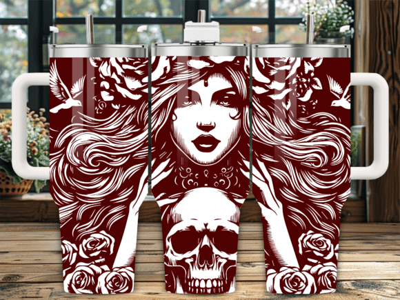 Floral Gothic Skull Girl Graphics for Crafts