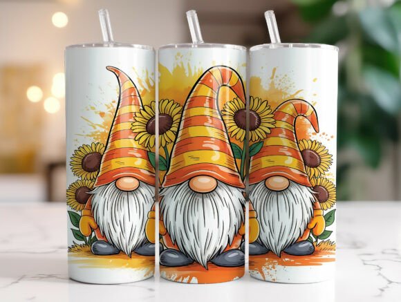Gnome Sunflower Tumbler Wrap Design: Graphics for Tumbler Wraps