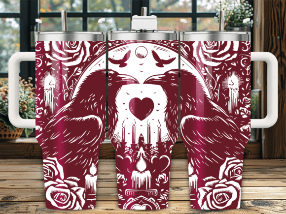 Gothic Crow Heart Floral Graphics