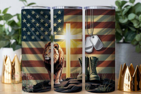 Lion Patriotic Flag Cross Graphics & Tumbler Wraps