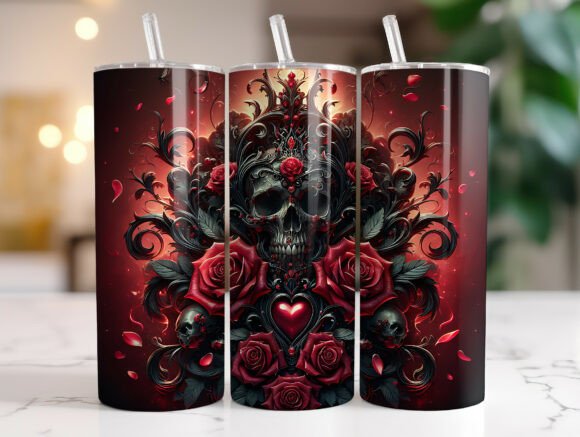 Love Skull Valentine 20oz Tumbler Wrap Graphics