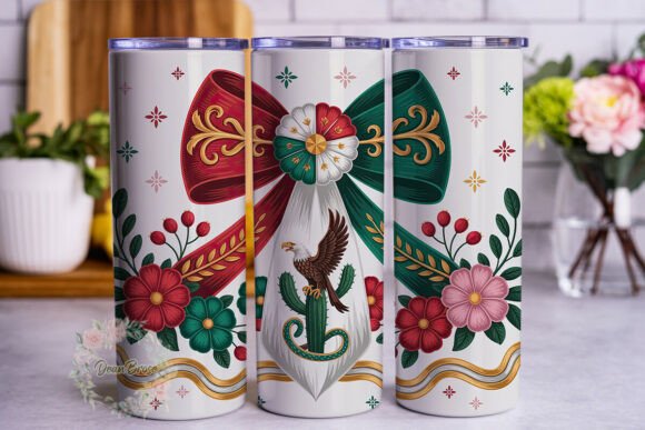 Mexican Flag Bow Floral 20oz Tumbler Graphics