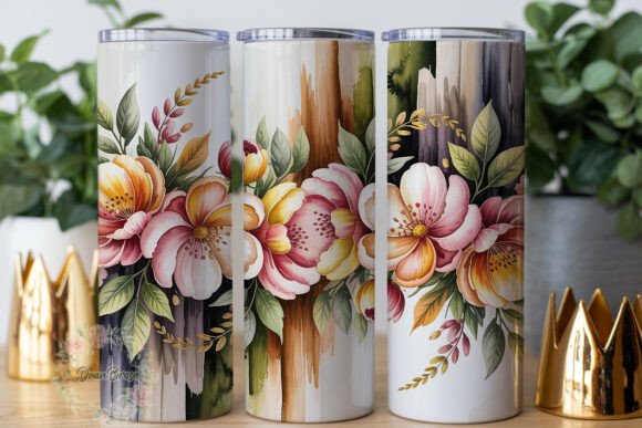 Peach Floral Watercolor Tumbler Wraps Graphics