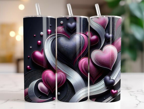 Pink Black Heart Love 20oz Tumbler Wrap Graphics
