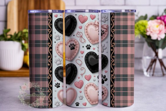 Pink Black Hearts Plaid 20oz Tumbler Graphics