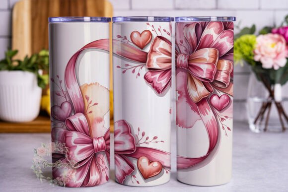 Pink Bows Hearts Watercolor 20oz Tumbler Graphics