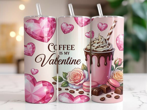 Pink Coffee Lover Valentine Tumbler Wrap Graphics