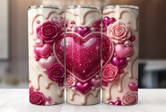 Pink Heart Rose Glitter Tumbler Wrap Graphics Review