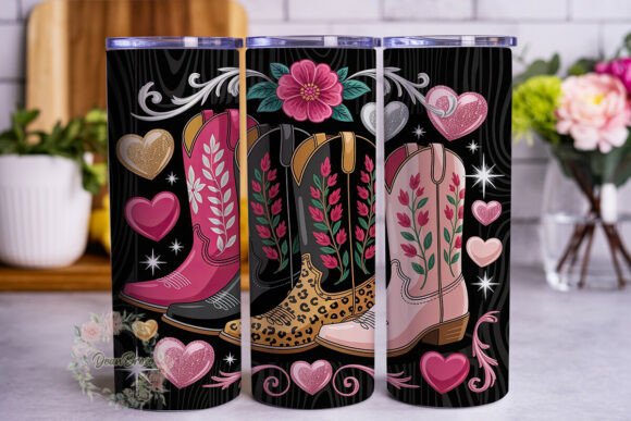 Pink Western Boots Glam 20oz Tumbler Graphics
