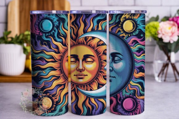 Psychedelic Sun Moon 20oz Tumbler Wrap Graphics