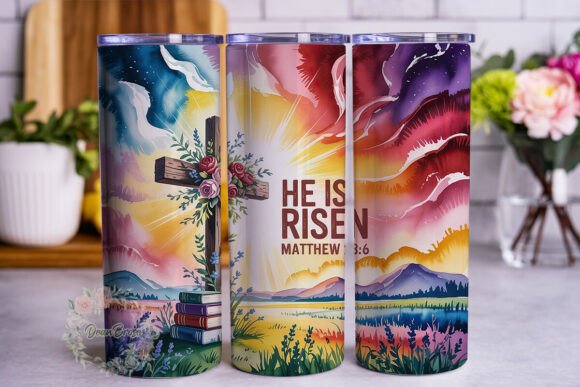 Risen Cross Floral 20oz Tumbler Wrap Graphics