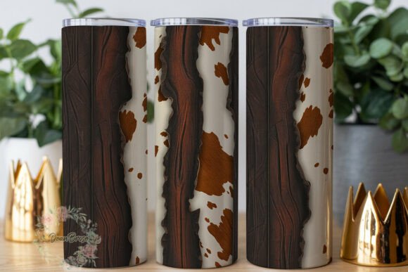 Rustic Cowhide Leather Design Tumbler Graphics and Tumbler Wraps