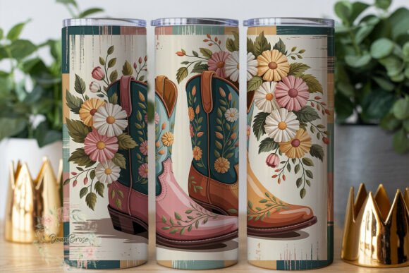 Rustic Floral Cowboy Boots Tumbler Wraps Graphics