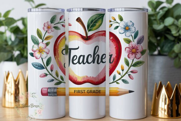 Teacher First Grade Apple Design Tumbler Graphics for Tumbler Wraps