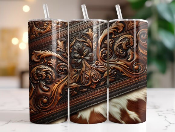 Tooled Leather Cowhide 20oz Tumbler Wrap Graphics