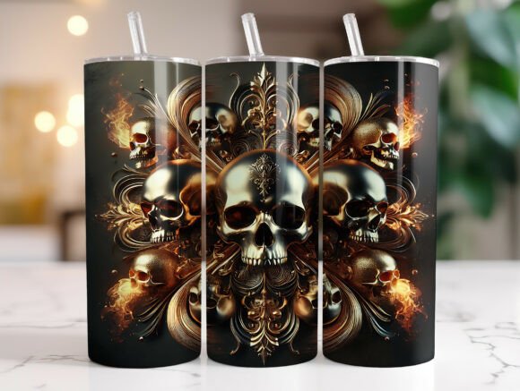 Valentine Gold Skull Tumbler Wraps Graphics