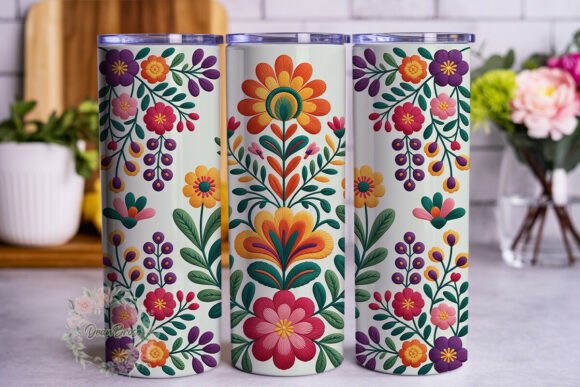 Vibrant Folk Floral 20oz Tumbler Wrap Graphics