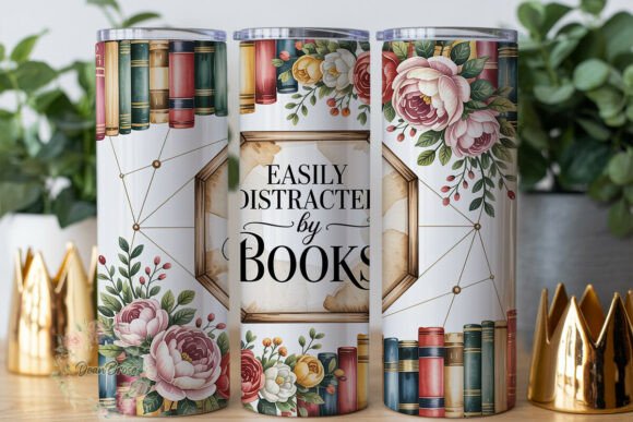 Vintage Book Lover Floral Tumbler Graphics for Crafters
