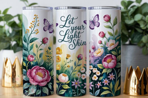 Watercolor Floral Butterfly Tumbler Wraps Graphics