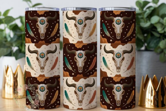 Western Cow Skull Feather Tumbler Wraps Graphics