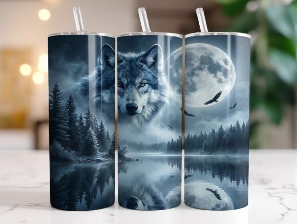 Wolf Moon Forest 20oz Tumbler Wrap Graphics